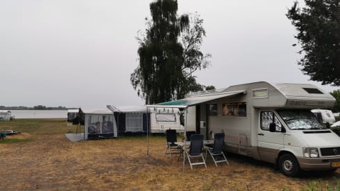 Spacious 6 person Rimor camper fully equipped.