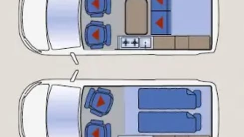 4-person Volkswagen with pop-up roof and long wheelbase for extra space