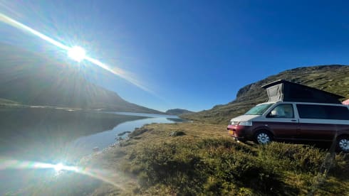 Guus (dan denk je aan brabant) – Red and white Volkswagen T5