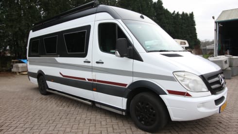 Completely restyled Mercedes Sprinter with XXL luxury fixed bed (double)