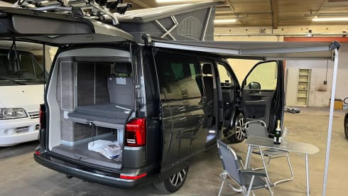 Grijze VW California – Brand new VW California T6 Camperbus from 2021. Possibly with motor trailer.