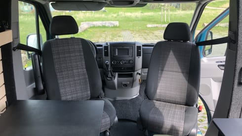 New cool off-grid Mercedes Sprinter bus camper with length beds