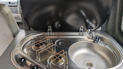 Hullablue – VW T5 camper, 4 berth, pop top, bike rack.