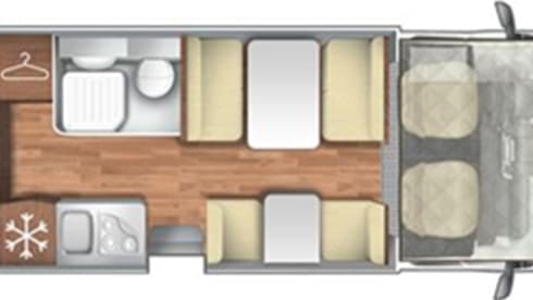 Roller Team Kronos M277 – 4 person camper with large alcove, 2 bed and bunk bed