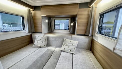 Hugo  – Luxury 4 berth Bailey Adamo with drop down beds and large living spaces. 