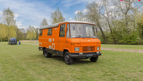 Oranje Mercedez T2 – 3p Mercedes-Benz bus uit 1975