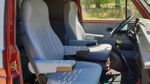 Original retro Volkswagen T3 Dehler with complete camping equipment.