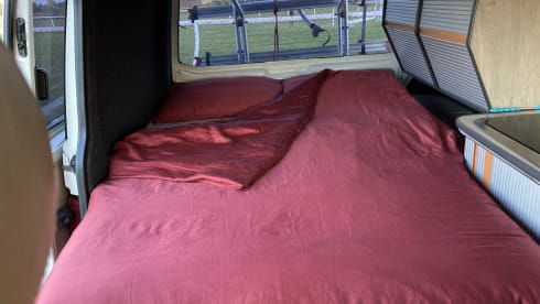 Guus (dan denk je aan brabant) – Red and white Volkswagen T5