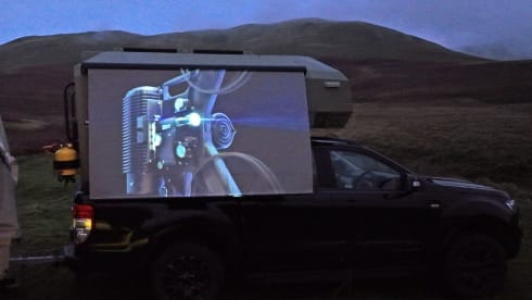 Inverness airport - tardis camper on a pick up truck