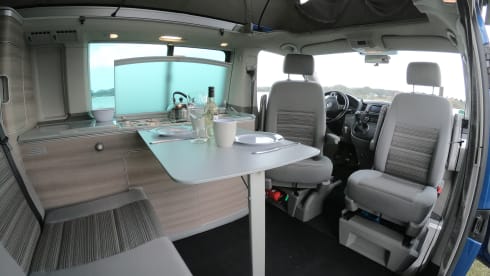 Bruin – Volkswagen T5 California Bus camper with pop-top roof.