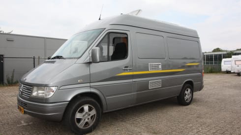 Neat 2p. Mercedes Sprinter with XL fixed bed and strong 120 HP 5-cylinder