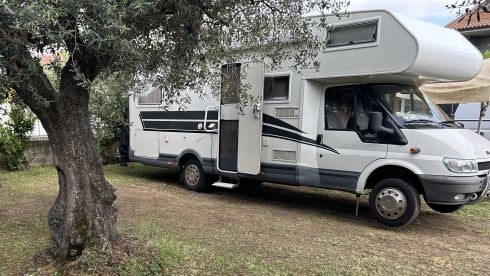 Alkoof King –  Fully equipped 6p camper with roof air conditioning and automatic leveling system