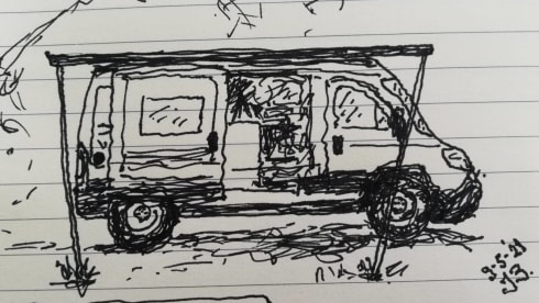 Nice Pössl camper van with comfortable bed