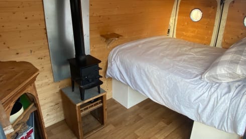 Tyson the Boxer – All year round camper hire with log burner for those colder nights