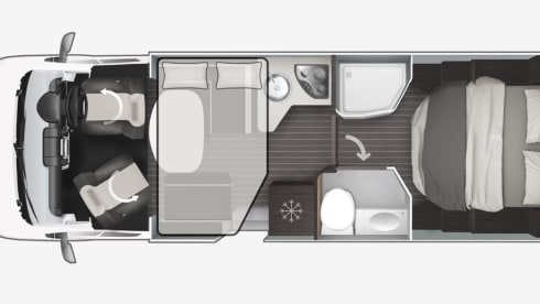 5 berth - Automatic / 2 cabins  – New Zefiro 696  auto - Wi-Fi / Rear double bed.