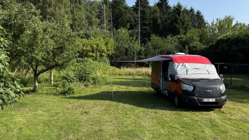 Rocco – Welkom in Rocco, onze rood zwarte Ford Transit Camperbus