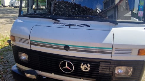 Beautiful vintage Mercedes campervan for hire with Airco