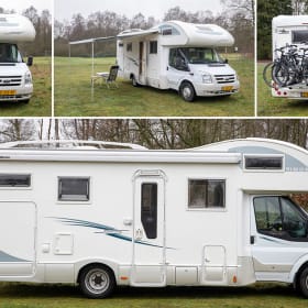 AANBIEDING !! 5/6 persoons FORD RIMOR SUPERBRIG – Solar panels, cruise control, air conditioning, and plenty of space. Beds 220cm long.