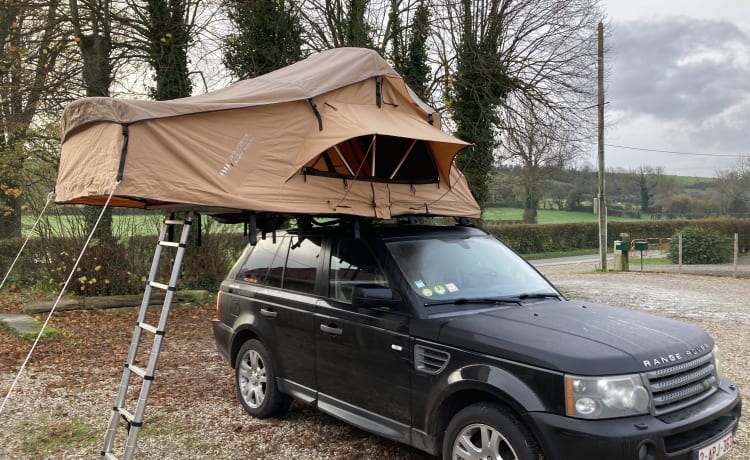  Isolerende binnentent. WINTERCAMPEREN !! – 2p Land Rover: Range Rover Sport con tenda sul tetto