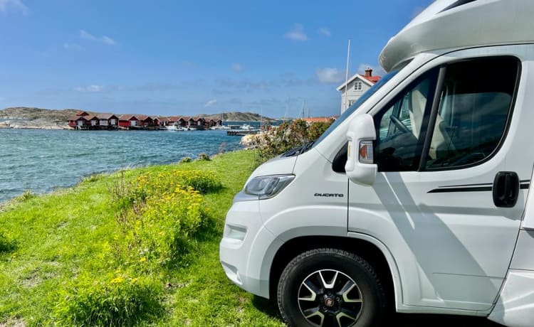 Un camper completamente attrezzato per splendide vacanze in campeggio.