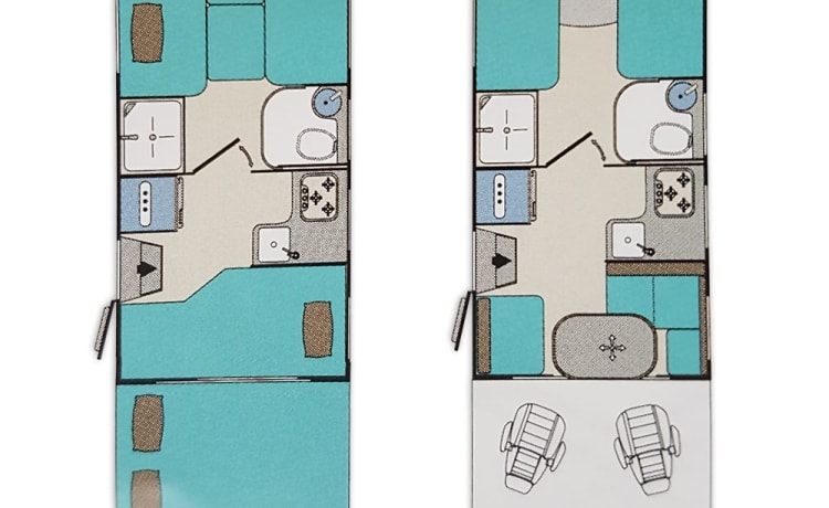 F-type – Lengte bedden, 2 x airco, satellietschotel, 2 single beds, 200 extra's