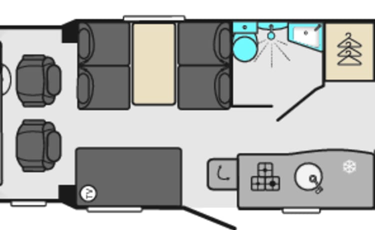 Swift 486 – Swift 486 camper, 6-persoons camper met fietsenrek