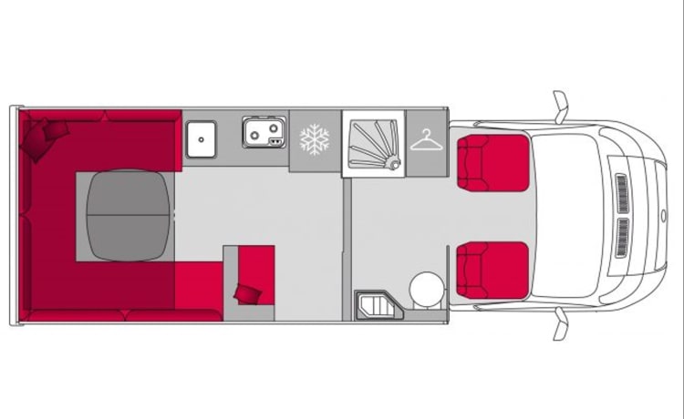 der U – (T) Plattegrond met zitgroep achterin: Pilote P696 U Evidence