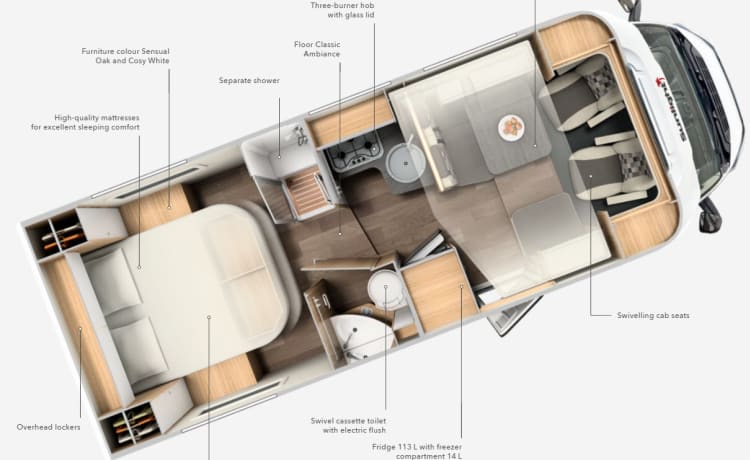 Camping-car de luxe familial Sunlight 4 couchettes hi