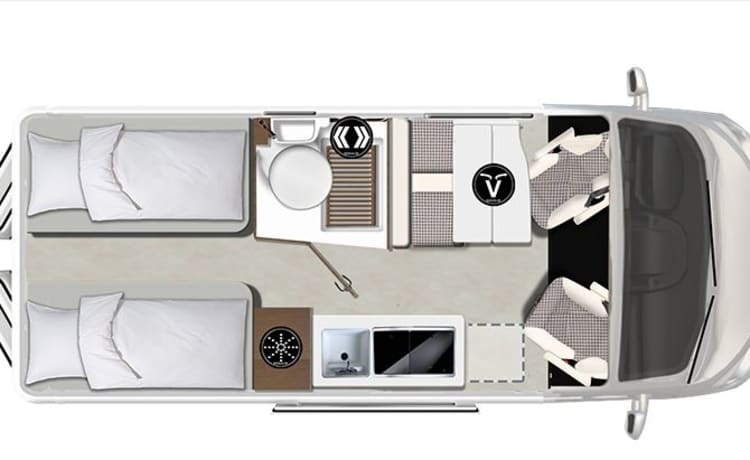 Off the Grid - 1 – Super neuer 6.36 Bus Camper mit Automatikgetriebe und Solarpanel, "of the Grid nr 1"