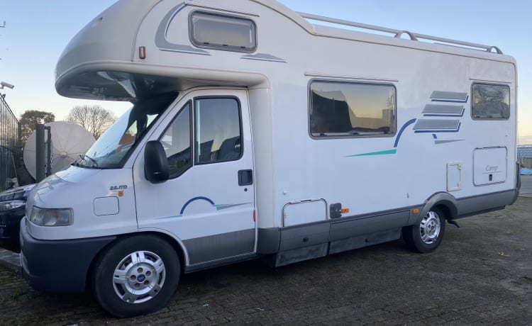 Happy Glamper – CAMP HYMER 644 TRÈS SPACIEUX, ALCÔVE GARAGE XXL 6 PERSONNES