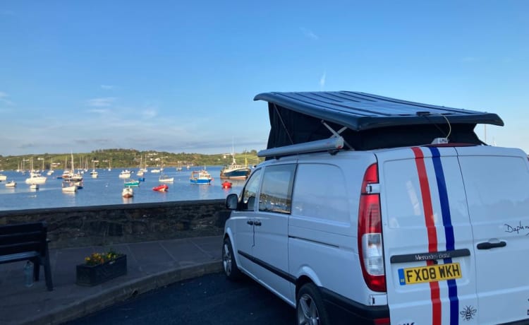 Daphne the Festival Campervan  – Mercedes-Benz Wohnmobil mit 4 Schlafplätzen, ideal für Festivals und Off-Grid