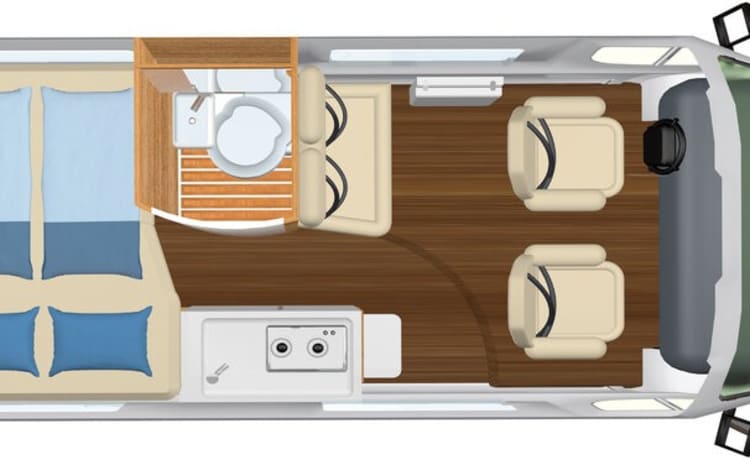 Bus camper with lifting roof