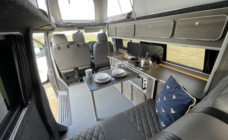 Wallis  – Wallis - Hoogwaardige VW T6 CamperKing-conversie. 4 slaapplaatsen en 5 zitplaatsen