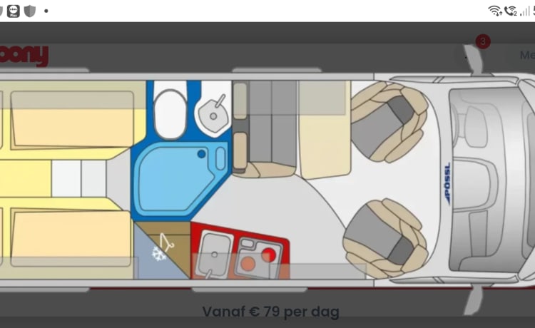 Road Cruiser  – Luxe Pössl bus 6,40 lengtebedden  wegdraaibaar fietsrek voor 2 Ebikes