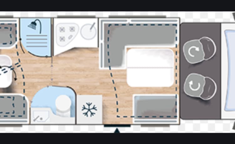 Bubble on wheels: child-friendly by lift bunk bed or spacious luxury for 2!