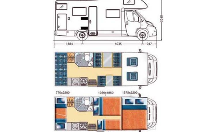 McLouis – Camping-car alcôve McLouis soigné pour 6 personnes avec lits superposés