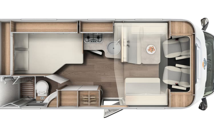 Hotelkamer op wielen nog 3 weken beschikbaar in augustus! – Spacious 2 p Carado semi-integrated from 2018