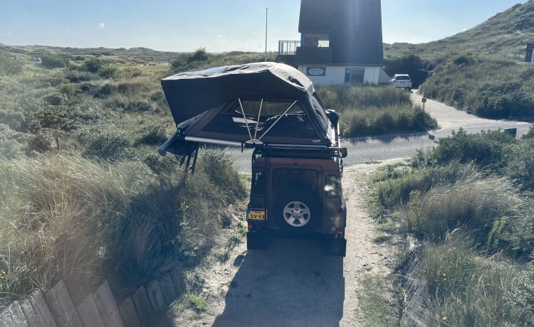 Woeste Willem – 7p Land Rover Defender Automatic from 2006 with roof tent 