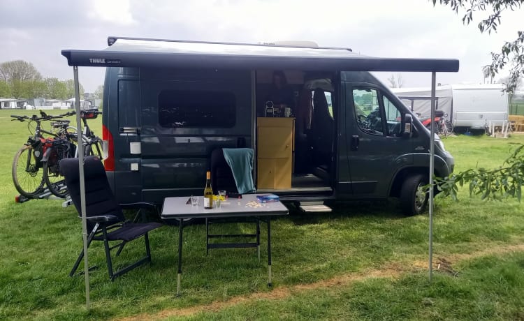 2p Fiat Ducato camper bus from 2016 with air conditioning and e-bike carrier