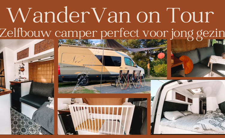 WanderVan Noé – Mooie zelfbouw camper voor 2P+kindje 