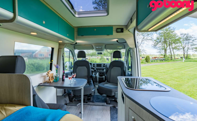 Fluistercamper – 100 % elektrischer VW Crafter, 2 Personen, Innenausstattung 2023