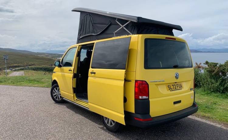 Sunny – Luxuriöser VW-Campervan zu vermieten. Sitz in Glasgow, Schottland. 