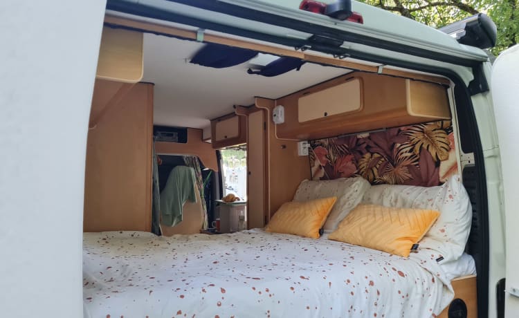 Chico – Our cozy bus with toilet, sleeps 2 adults + 1 baby