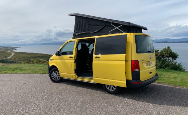 Sunny – Luxuriöser VW-Campervan zu vermieten. Sitz in Glasgow, Schottland. 