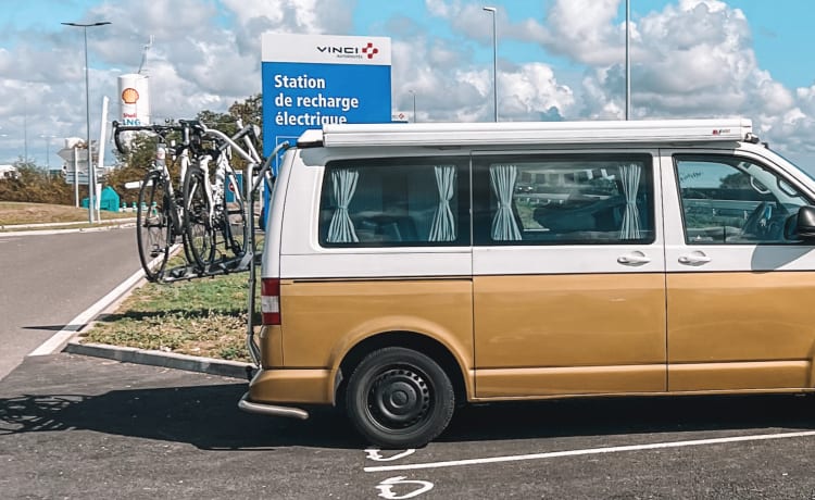 Billie – Der Volkswagen T5 Camper für 4 Personen, mit Automatikgetriebe und Klimaanlage