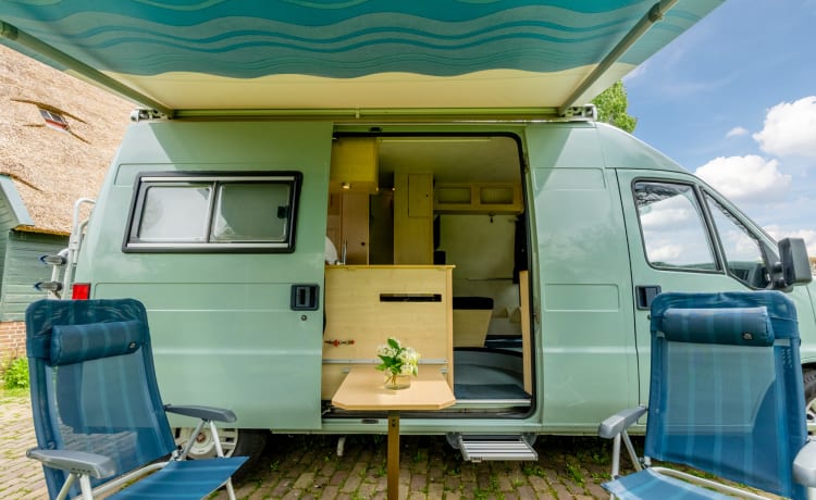 Joli bus camping-car entièrement équipé avec panneaux solaires