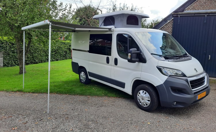 Peugeot Boxer mit Festbett und großem Hubdach