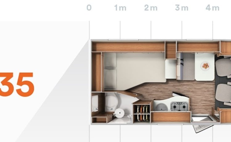 E-type – Jonge camper met tv en automaat, model 2020/2021