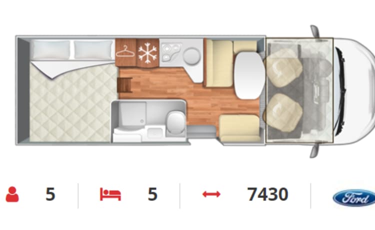 Mobil-home de luxe avec des lits spacieux et un très grand garage