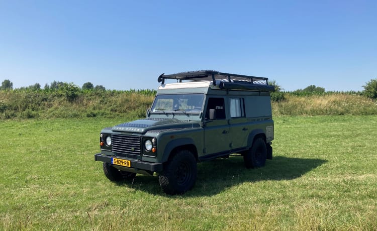 Land Rover Defender kampeerauto met hefdak, 2 personen